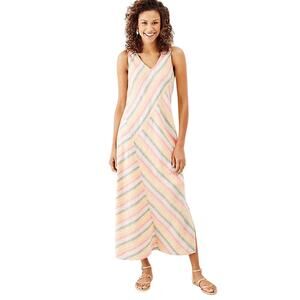 J. Jill Petite Love Linen Orange Asymmetrical Stripe Sleeveless Midi Maxi Dress
